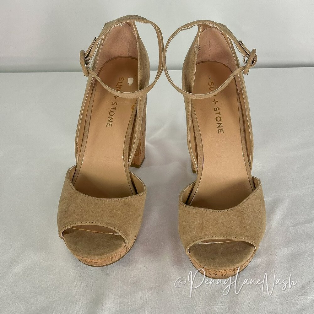 Sun + Stone Reeta Heeled Sandal Size 7 Sand Cork - Picture 5 of 11